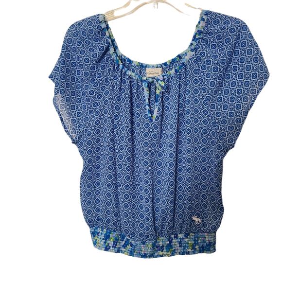 Abercombie & Fitch Women’s XS Peasant Romantic Blue Floral Blouse Top Cottage - Picture 1 of 11